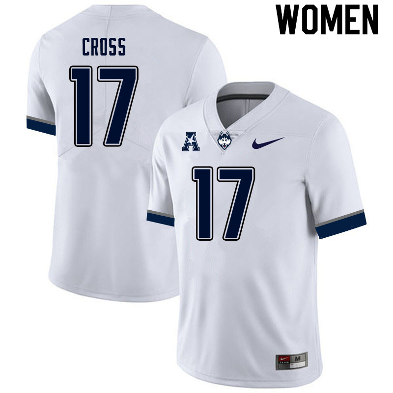 Women #17 Stan Cross Uconn Huskies College Football Jerseys Sale-White - Click Image to Close